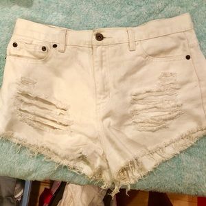High waisted ripped forever 21 white denim shorts